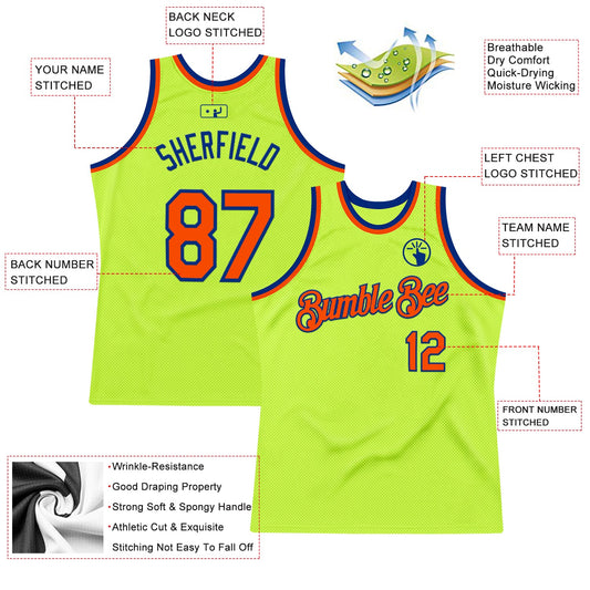 Custom Neon Green Orange-Royal Authentic Throwback Basketball Jersey - Sky-Custom