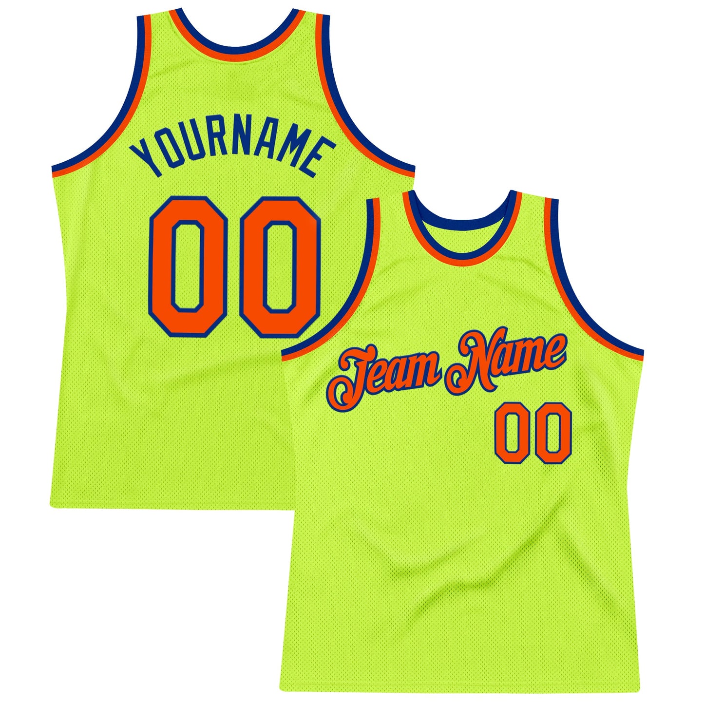 Custom Neon Green Orange-Royal Authentic Throwback Basketball Jersey - Sky-Custom
