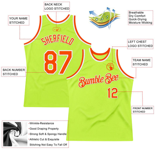 Custom Neon Green Orange-White Authentic Throwback Basketball Jersey - Sky-Custom