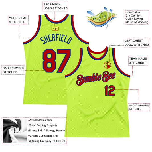 Custom Neon Green Red-Royal Authentic Throwback Basketball Jersey - Sky-Custom