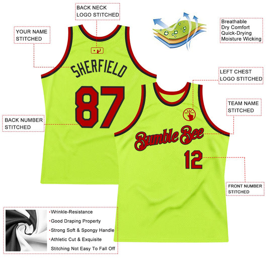 Custom Neon Green Red-Black Authentic Throwback Basketball Jersey - Sky-Custom