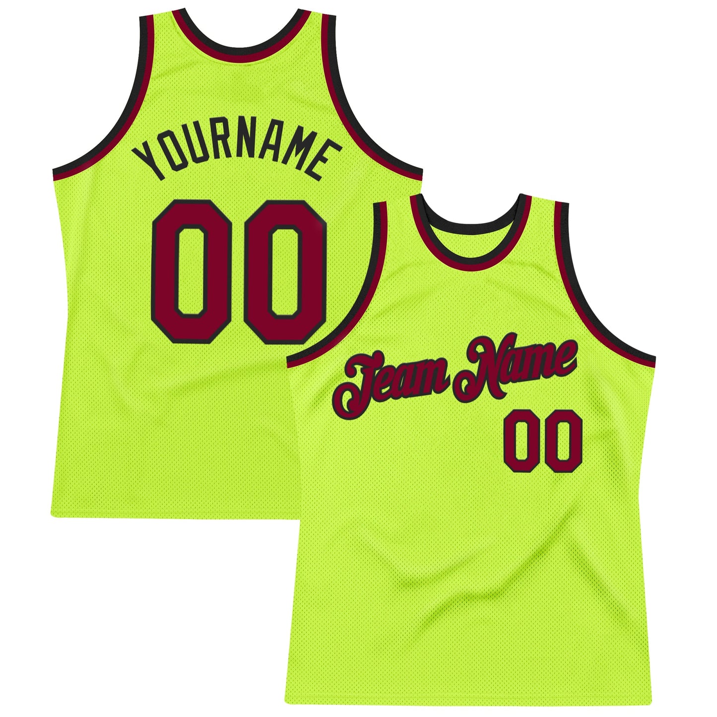 Custom Neon Green Maroon-Black Authentic Throwback Basketball Jersey - Sky-Custom