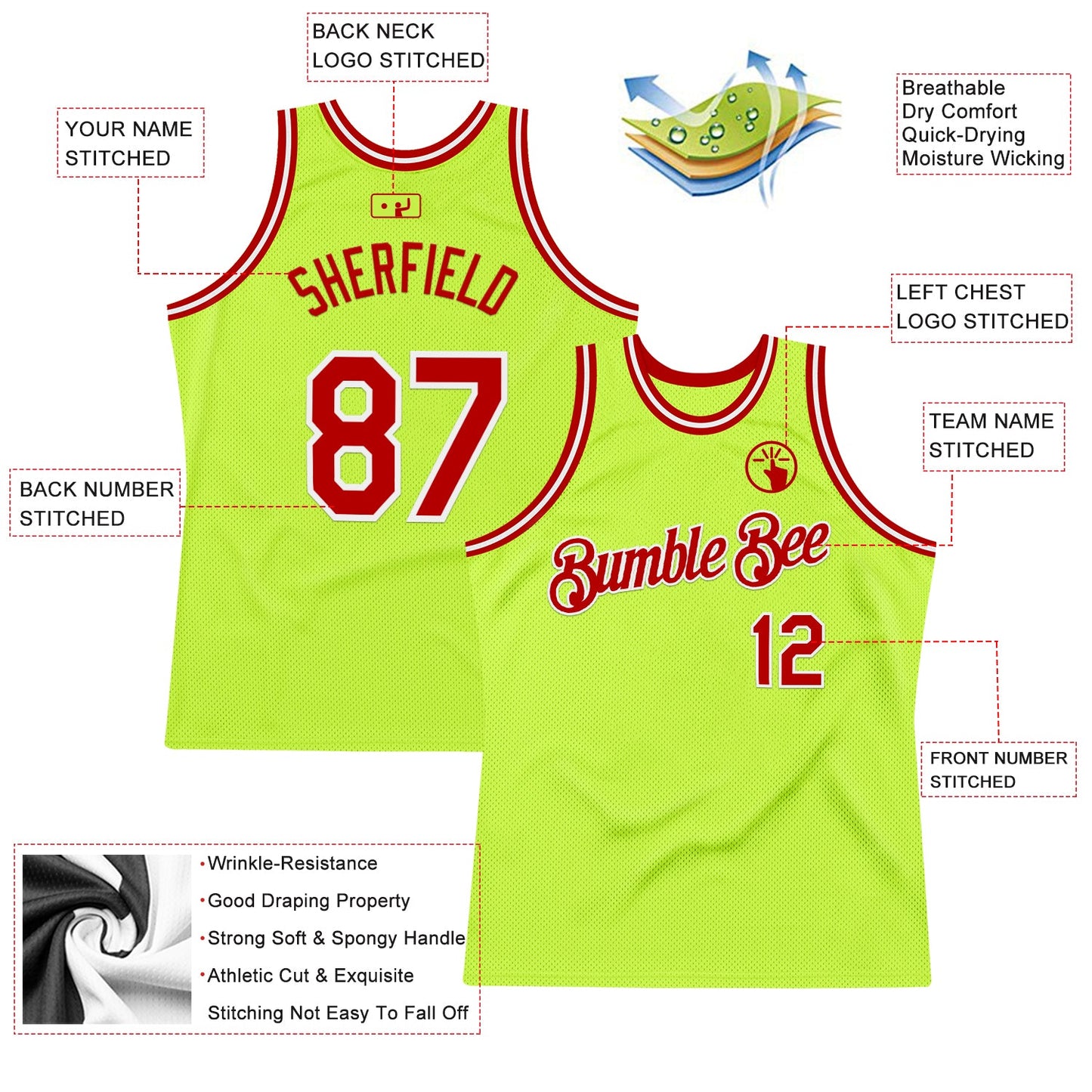 Custom Neon Green Red-White Authentic Throwback Basketball Jersey - Sky-Custom
