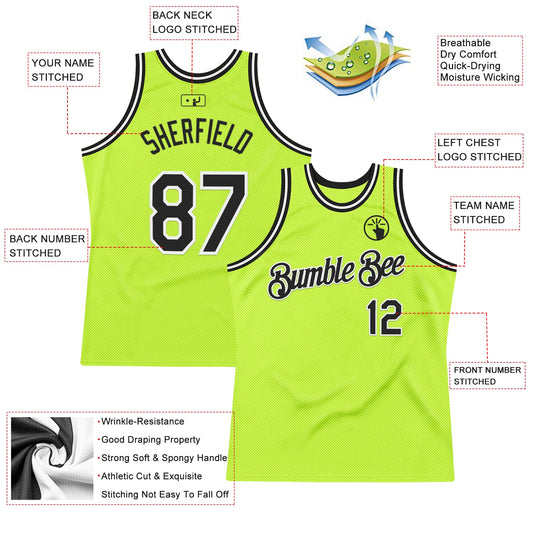 Custom Neon Green Black-White Authentic Throwback Basketball Jersey - Sky-Custom