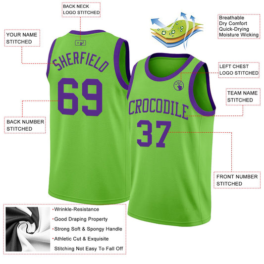 Custom Neon Green Purple Authentic Basketball Jersey - Sky-Custom