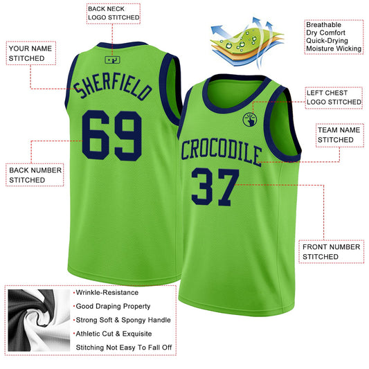 Custom Neon Green Navy Authentic Basketball Jersey - Sky-Custom