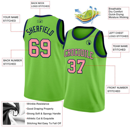 Custom Neon Green Medium Pink-Navy Authentic Basketball Jersey - Sky-Custom