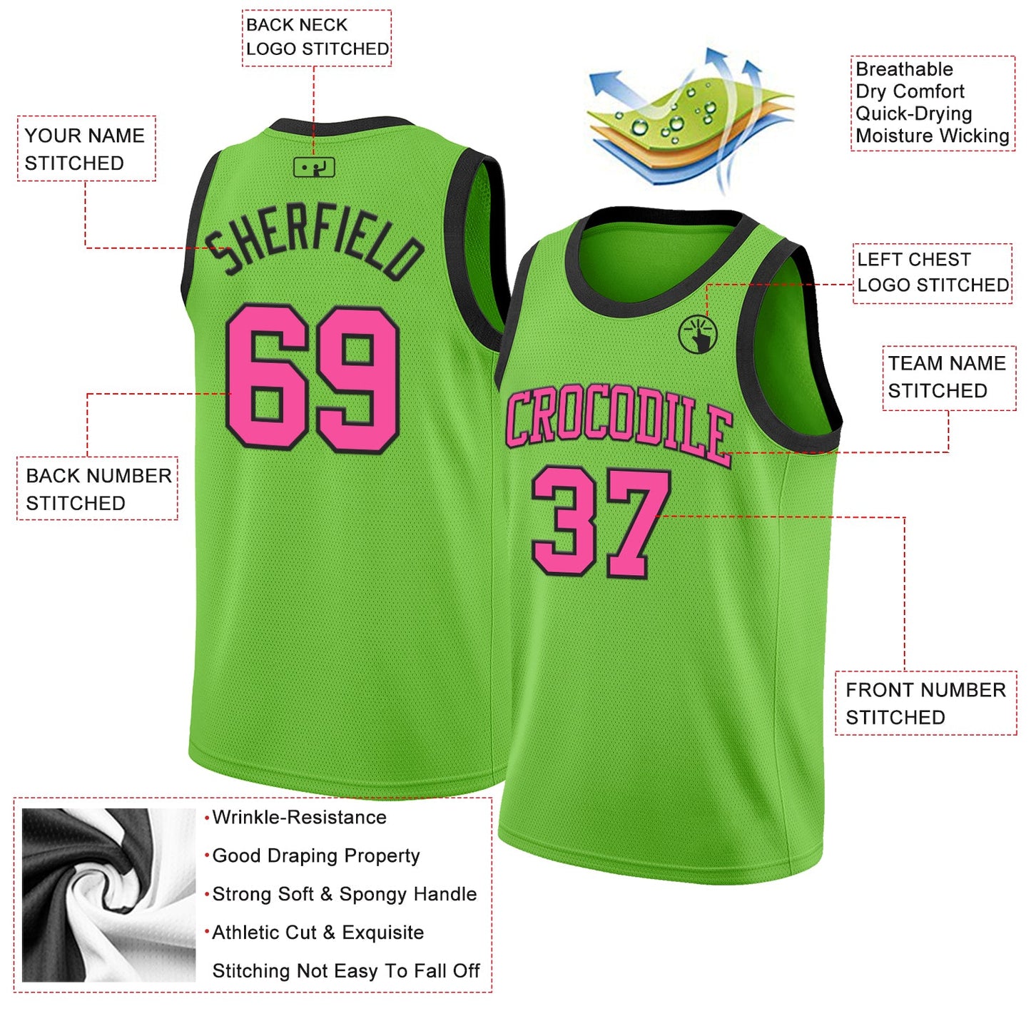 Custom Neon Green Pink-Black Authentic Basketball Jersey - Sky-Custom