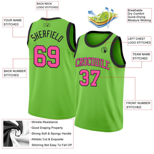 Custom Neon Green Pink-Black Authentic Basketball Jersey - Sky-Custom