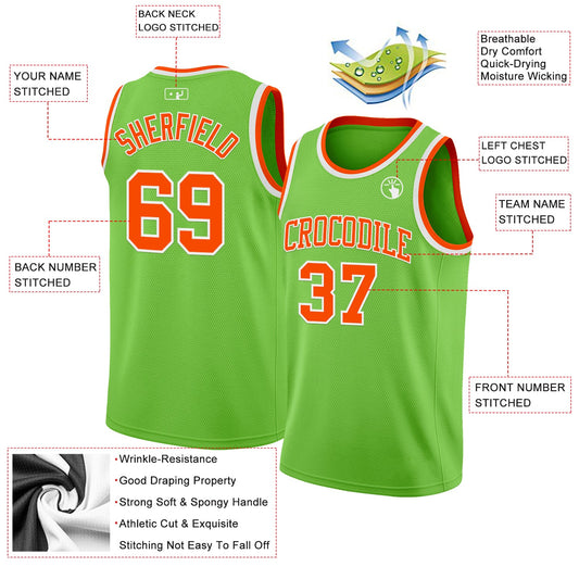 Custom Neon Green Orange-White Authentic Basketball Jersey - Sky-Custom
