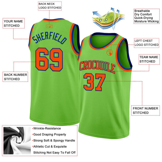 Custom Neon Green Orange-Royal Authentic Basketball Jersey - Sky-Custom