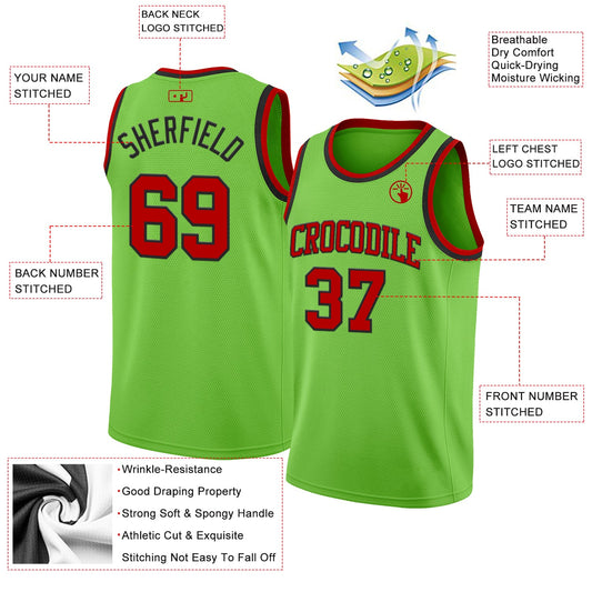 Custom Neon Green Red-Black Authentic Basketball Jersey - Sky-Custom