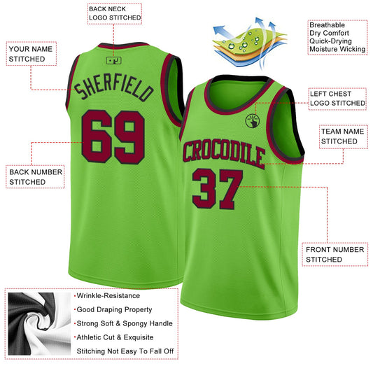 Custom Neon Green Maroon-Black Authentic Basketball Jersey - Sky-Custom