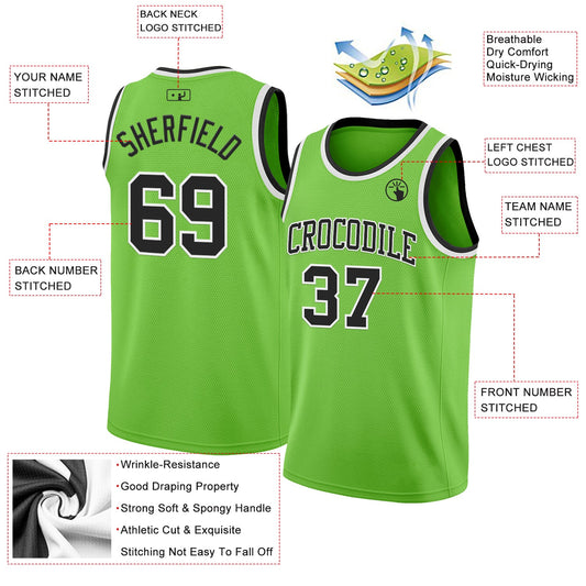 Custom Neon Green Black-White Authentic Basketball Jersey - Sky-Custom