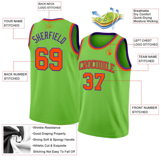 Custom Neon Green Orange-Purple Authentic Basketball Jersey - Sky-Custom