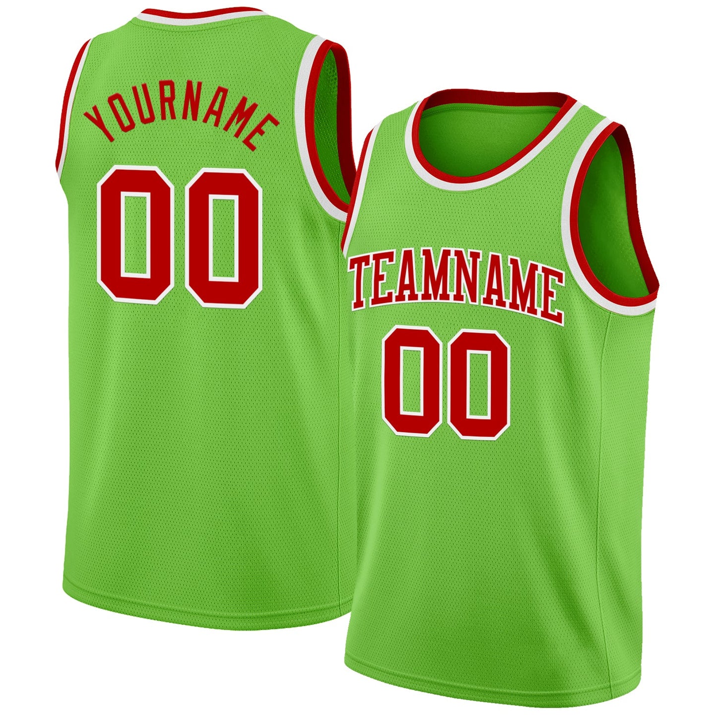 Custom Neon Green Red-White Authentic Basketball Jersey - Sky-Custom