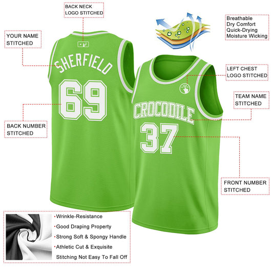 Custom Neon Green White Authentic Basketball Jersey - Sky-Custom