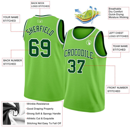 Custom Neon Green Green-White Authentic Basketball Jersey - Sky-Custom