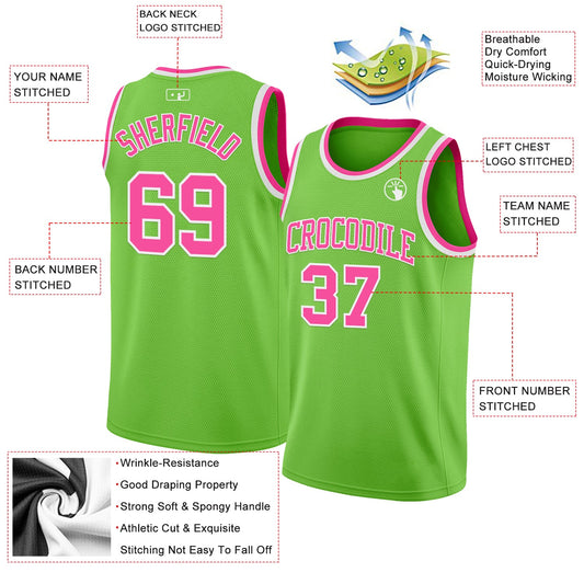 Custom Neon Green Pink-White Authentic Basketball Jersey - Sky-Custom
