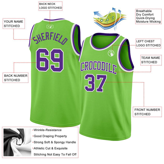 Custom Neon Green Purple-White Authentic Basketball Jersey - Sky-Custom