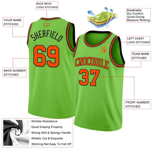 Custom Neon Green Orange-Black Authentic Basketball Jersey - Sky-Custom