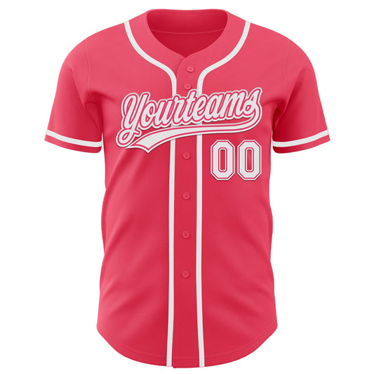 Custom Neon Pink White Authentic Baseball Jersey - Sky-Custom