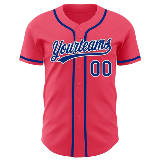 Custom Neon Pink Royal-White Authentic Baseball Jersey - Sky-Custom