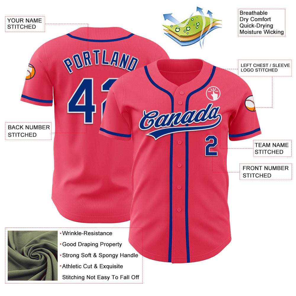 Custom Neon Pink Royal-White Authentic Baseball Jersey - Sky-Custom