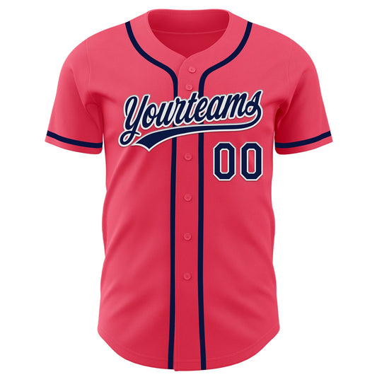Custom Neon Pink Navy-White Authentic Baseball Jersey - Sky-Custom