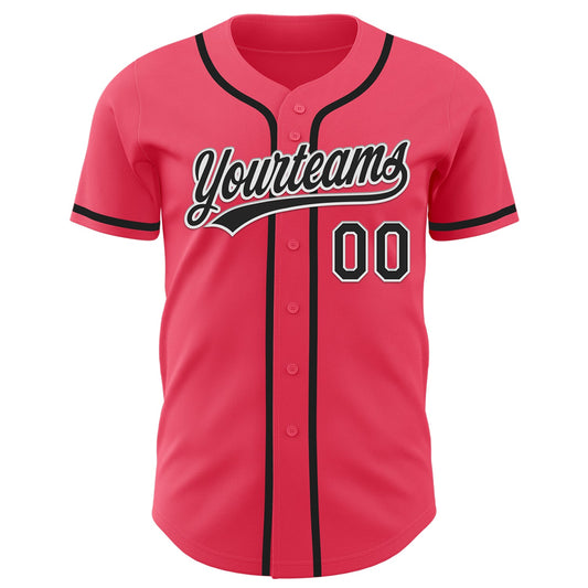 Custom Neon Pink Black-White Authentic Baseball Jersey - Sky-Custom