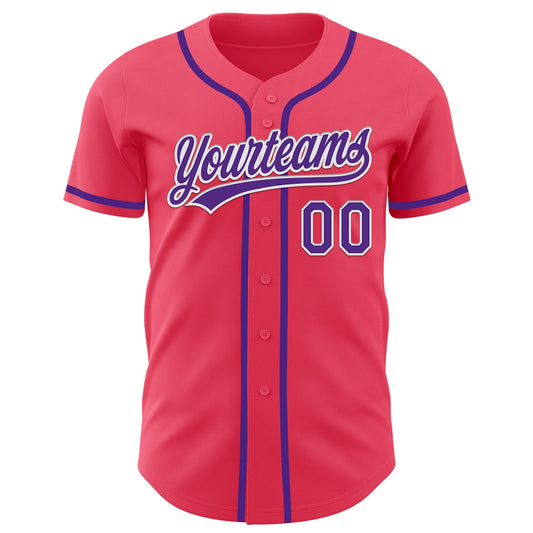 Custom Neon Pink Purple-White Authentic Baseball Jersey - Sky-Custom