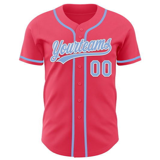 Custom Neon Pink Light Blue-White Authentic Baseball Jersey - Sky-Custom