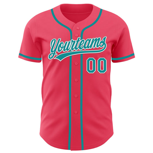 Custom Neon Pink Teal-White Authentic Baseball Jersey - Sky-Custom