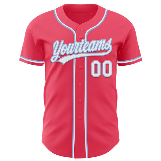 Custom Neon Pink Light Blue-White Authentic Baseball Jersey - Sky-Custom