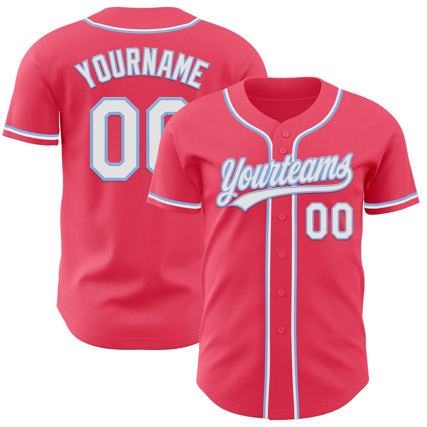 Custom Neon Pink Light Blue-White Authentic Baseball Jersey - Sky-Custom