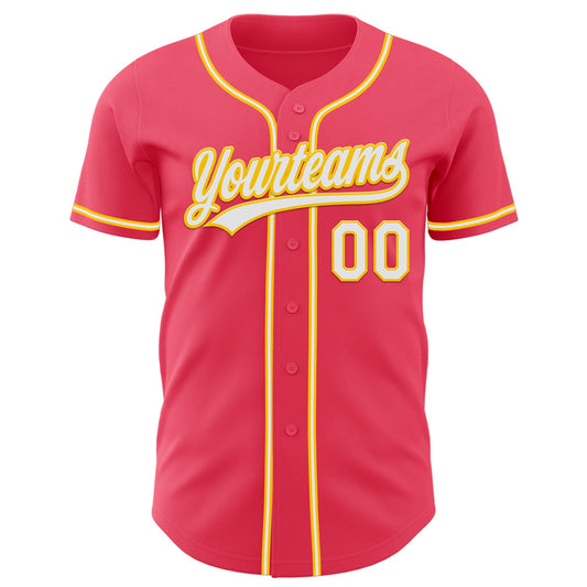 Custom Neon Pink White-Yellow Authentic Baseball Jersey - Sky-Custom