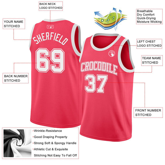 Custom Neon Pink White Authentic Basketball Jersey - Sky-Custom