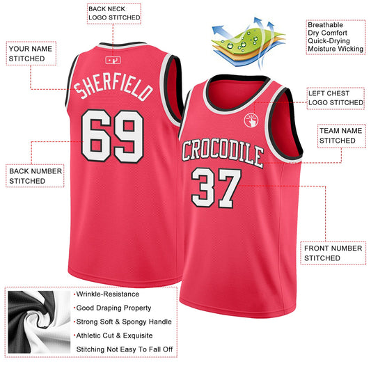 Custom Neon Pink White-Black Authentic Basketball Jersey - Sky-Custom