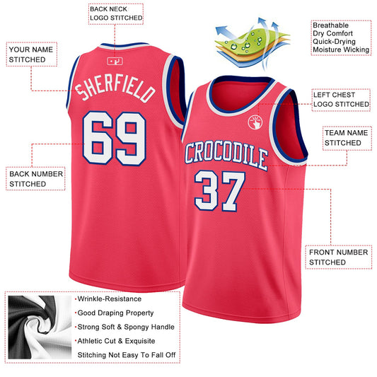 Custom Neon Pink White-Royal Authentic Basketball Jersey - Sky-Custom