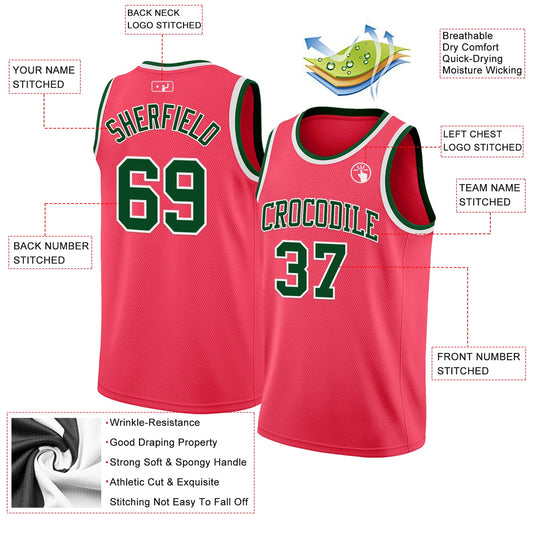 Custom Neon Pink Green-White Authentic Basketball Jersey - Sky-Custom
