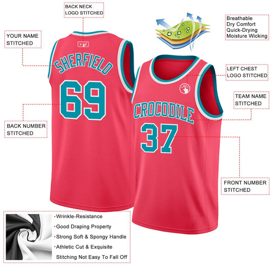 Custom Neon Pink Teal-White Authentic Basketball Jersey - Sky-Custom