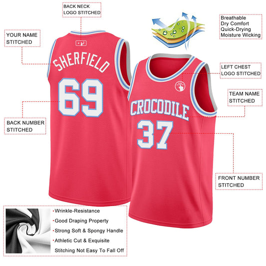 Custom Neon Pink White-Light Blue Authentic Basketball Jersey - Sky-Custom