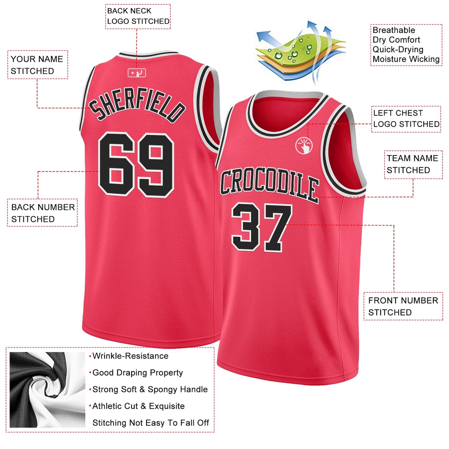 Custom Neon Pink Black-White Authentic Basketball Jersey - Sky-Custom
