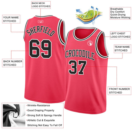 Custom Neon Pink Black-White Authentic Basketball Jersey - Sky-Custom