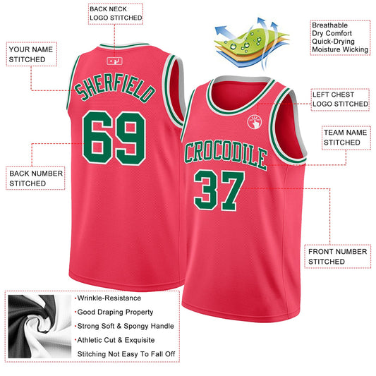 Custom Neon Pink Kelly Green-White Authentic Basketball Jersey - Sky-Custom
