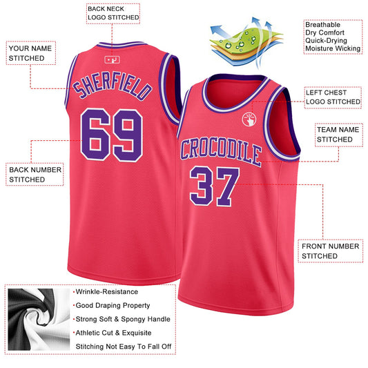 Custom Neon Pink Purple-White Authentic Basketball Jersey - Sky-Custom