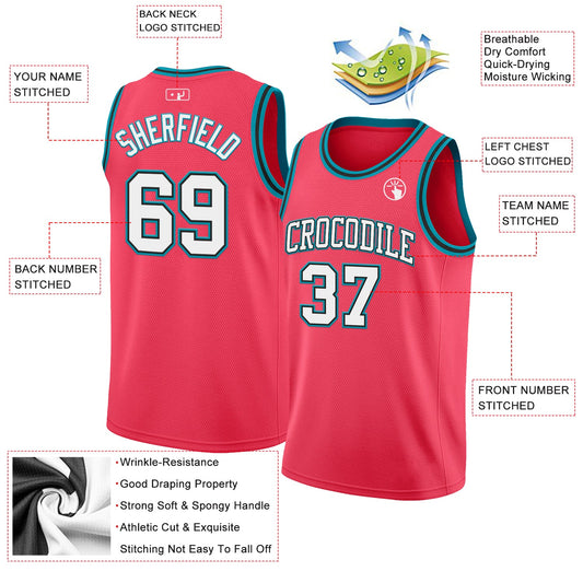 Custom Neon Pink White Black-Teal Authentic Basketball Jersey - Sky-Custom