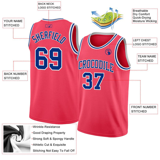 Custom Neon Pink Royal-White Authentic Basketball Jersey - Sky-Custom