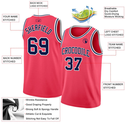 Custom Neon Pink Navy-White Authentic Basketball Jersey - Sky-Custom