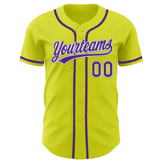 Custom Neon Yellow Purple-White Authentic Baseball Jersey - Sky-Custom